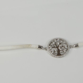 Sterling Silver/White Cord Tree of Life Bracelet